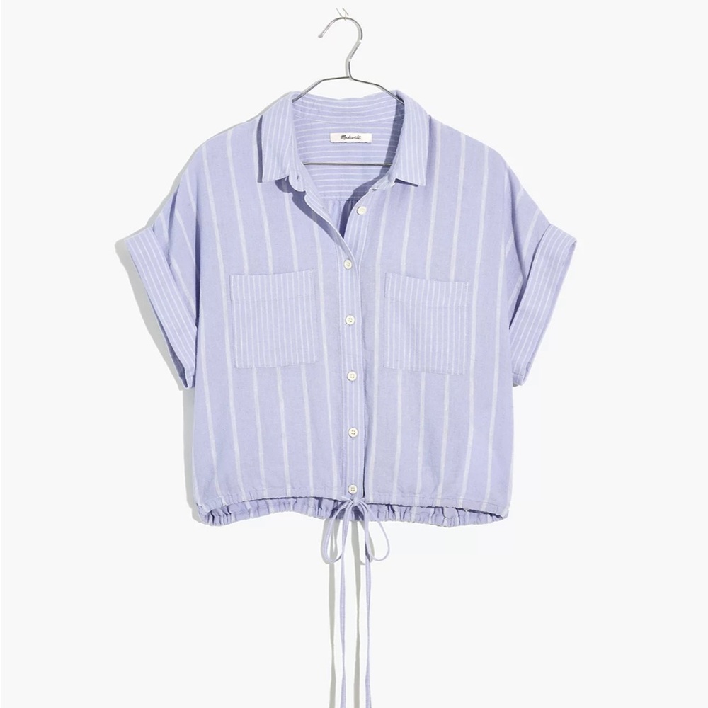 Madewell Linen-Blend Button-Up Drawstring Shirt in Stripe-Play Size L
